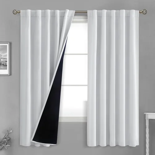 Vista 188 de BGment Cortinas 100% opacas beige de 63 pulgadas de largo con forro aislante térmico, bolsillo para varilla y lengüeta trasera de doble capa
