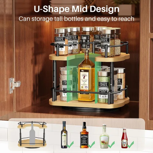 Vista 5 de Lazy Susan Organizador de especias – Organización de especias para gabinete, mesa giratoria ajustable para despensa, cocina, organizador giratorio