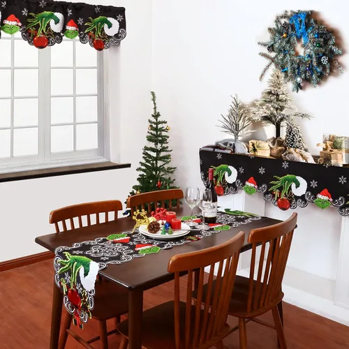 Vista 6 de Grelucgo Camino de mesa bordado para vacaciones de Navidad (13 x 54 pulgadas)