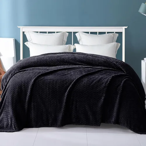 Vista 2 de Exclusivo Mezcla - Manta de forro polar de tamaño Queen para cama, 90 x 90 pulgadas, mantas suaves y acogedoras de franela jacquard, ligeras y Negro