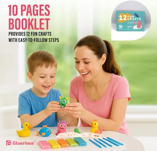 Vista 6 de Arcilla seca al aire para niños y adultos - Kit de arcilla mágica para modelar: 50 colores vibrantes, 100 ojos saltones y material suave y seguro