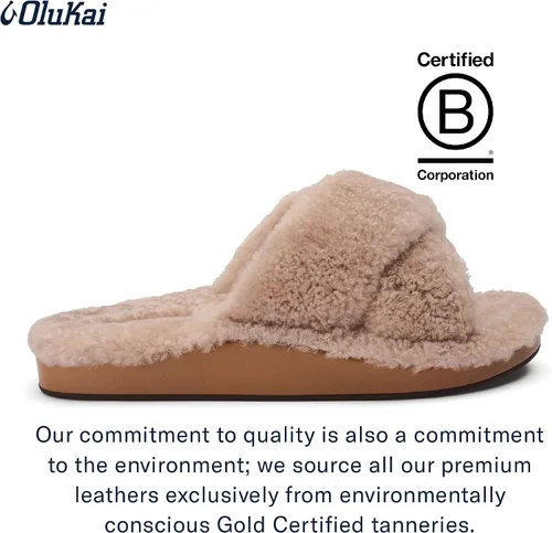 Vista 4 de OLUKAI Hila Heu - Pantuflas para mujer, zapatos sin cordones para mujer, piel de oveja auténtica, suela de agarre húmedo