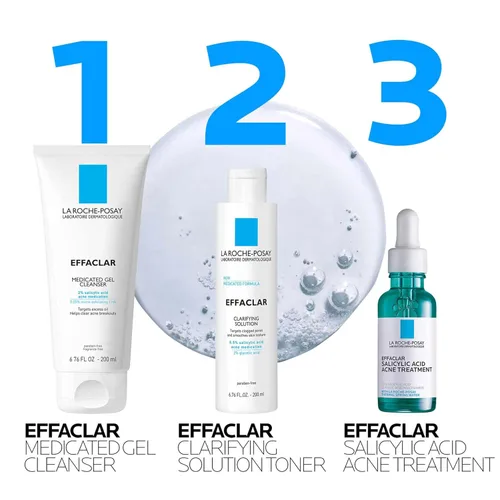 Vista 7 de La Roche-Posay Effaclar Limpiador de gel medicado, limpiador de ácido salicílico al 2% + LHA + glicerina, lavado facial espumoso para el acné, ayuda