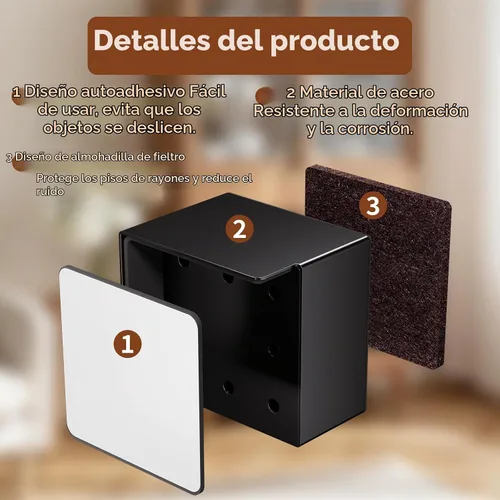 Vista 3 de Elevadores de cama para muebles de 2 pulgadas, de metal, autoadhesivos