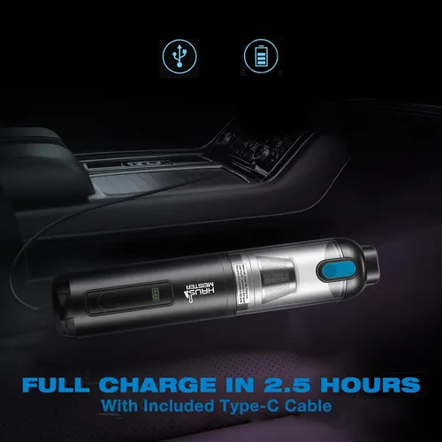 Vista 8 de HAUSMEISTER Airflex Go - Aspiradora inalámbrica para automóvil de 16000 Pa, aspiradora de mano 4 en 1 con plumero e inflador, mini aspiradora