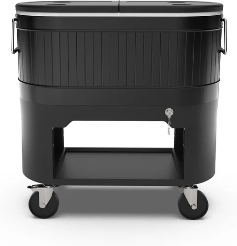 Vista 12 de Permasteel Enfriador de patio rodante: gran hielera para exteriores con ruedas, enfriador de bebidas para patio trasero, barbacoa, portón trasero
