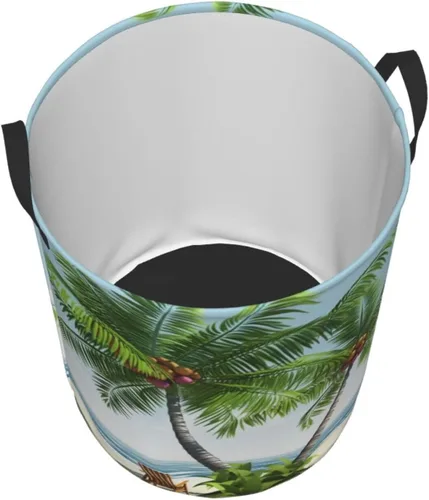 Vista 3 de Tropical Palm Tree print Circular Hamper Waterproof Storage Bin Organizer Basket Laundry Hamper With Handles For Clothes Toys Small