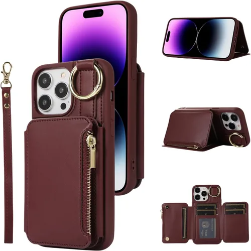Vista 11 de UEEBAI Funda tipo cartera cruzada para iPhone 13 Pro Max de 6.7 pulgadas, tarjetero con función atril y bloqueo RFID, funda de piel sintética