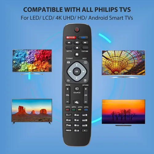 Vista 2 de Paquete de 2 para reemplazo remoto de TV Philips, compatible con todos los televisores inteligentes Philips LED/LCD/HDTV/UHD (NH500UP)
