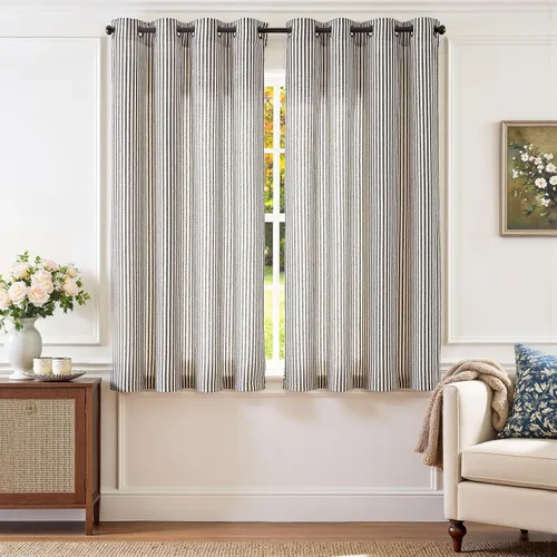 Vista 38 de jinchan Linen Blackout Curtains Back Tab 96 Inch 2 Panels Striped Blue Blue Stripe Lined