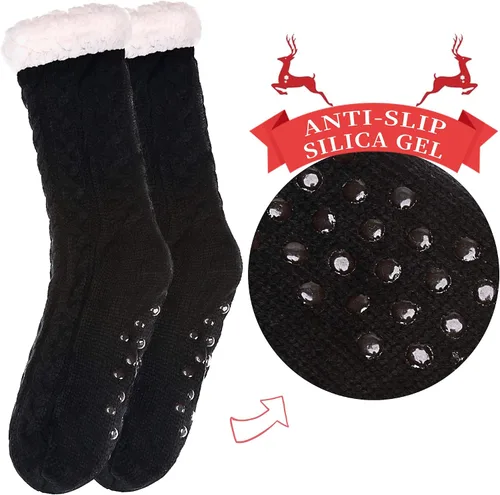 Vista 2 de SDBING - Calcetines de invierno para mujer, supersuaves, cálidos, acogedores, mullidos, y forrados con vellón y suela antideslizante