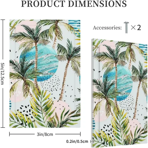 Vista 5 de Cubierta de interruptor de luz de una pandilla de hojas de palma tropicales de estilo bohemio abstracto, árbol de coco, verano, sin dispositivo