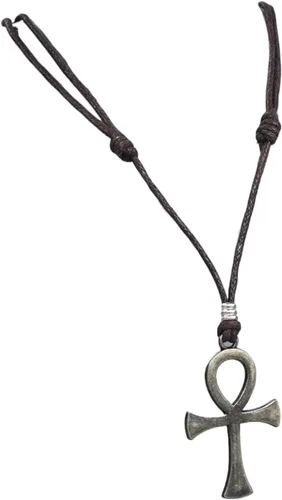 Vista 9 de BlueRica Collar de cordón ajustable con cruz de la vida Ankh