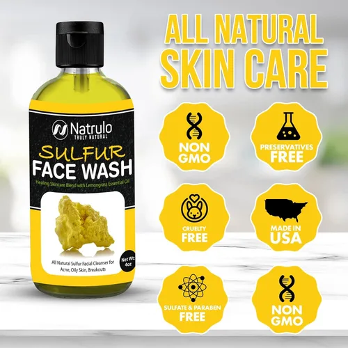 Vista 3 de Lavado facial de azufre para el acné – Limpiador facial de azufre natural para piel grasa, brotes – Mezcla curativa para el cuidado de la piel