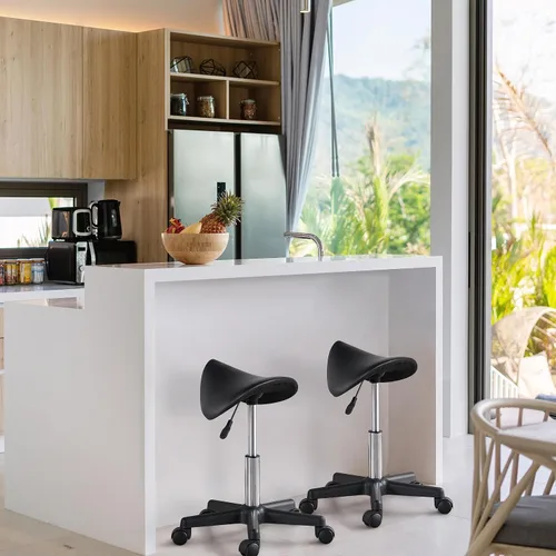 Vista 2 de Yaheetech Taburete con ruedas con ruedas, silla de salón ajustable, color Negro