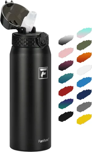 Vista 13 de Fanhaw Botella de agua de acero inoxidable aislada para niños de 20 onzas con tapa con popote, a prueba de fugas y antipolvo, botella de uso diario