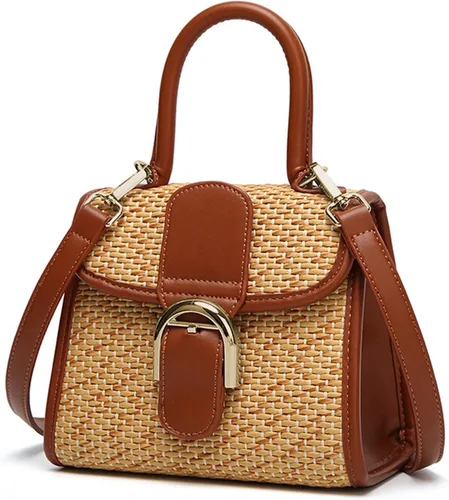 Vista 4 de boshiho Bolso de mano tejido de paja retro para mujer, pequeño bolso cruzado para el hombro, bolso de mensajero