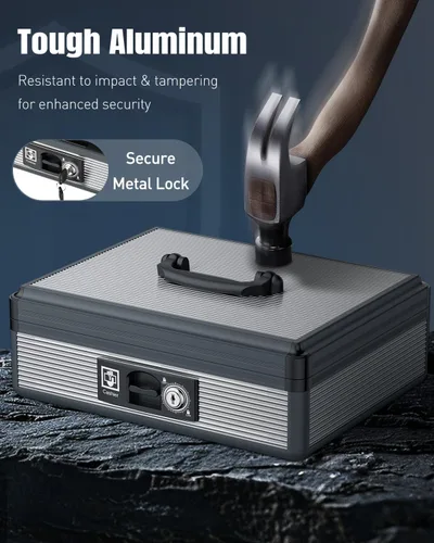 Vista 5 de Uniclife Caja de efectivo con bandeja de dinero y cerradura, organizador de dinero para efectivo, caja de dinero para caja registradora, caja