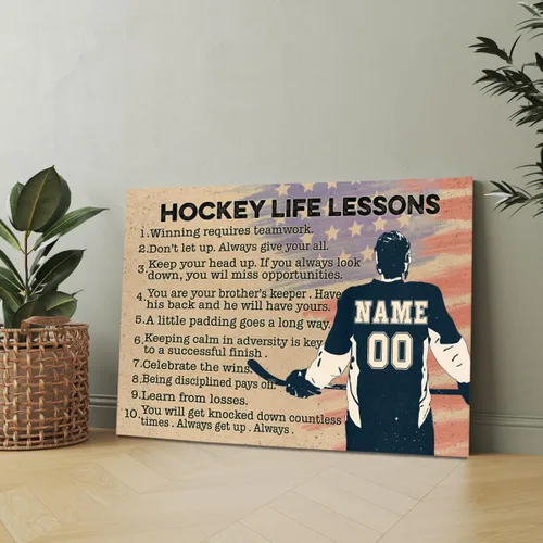Vista 3 de Póster personalizado para jugador, hockey, motivacional, deportes, adolescentes, niños, lecciones de vida, bandera vintage, regalos de hockey