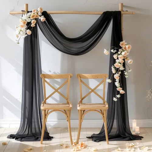 Vista 9 de Cortinas de telón de fondo transparentes para arco de boda de 28 pulgadas x 19 pies Negro