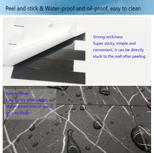 Vista 4 de Azulejos de metro de PVC para despegar y pegar, calcomanías de suelo con textura de piedra de alta gama, azulejos de pared autoadhesivos