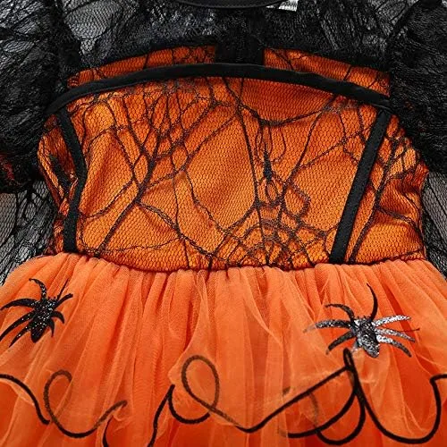 Vista 4 de Vestido de Halloween para bebés y niñas vestido de tul de encaje disfraz de bruja disfraz de Halloween