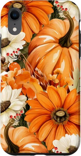 Vista 24 de Funda con temática de otoño para iPhone 16, diseño de calabaza, niña, mujer, diseño vintage de otoño