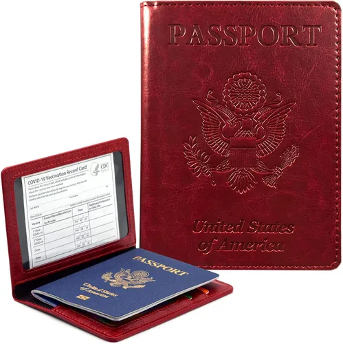 Vista 9 de Funda para pasaporte con bloqueo RFID de piel, tarjetero con ranura para tarjetas, accesorios de viaje, organizador de documentos, protector
