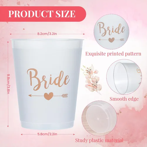 Vista 2 de 12 tazas de despedida de soltera, copas de tribu de novia blanca de plástico, decoraciones de despedida de soltera, suministros reutilizables