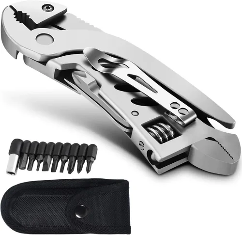 Vista 7 de Llave multiherramienta ajustable, herramienta de bolsillo multifuncional de acero inoxidable 5 en 1, llave de cruz, destornillador, alicates