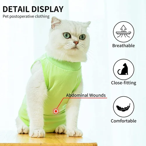 Vista 3 de Mameluco de gatito, traje de recuperación para gatos para heridas abdominales o enfermedades de la piel, después de una cirugía, usa heridas