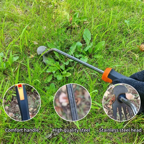 Vista 6 de XIAONAN Herramienta de desmalezas, herramienta de extracción de malezas de jardín con mango, herramienta manual de desbrozadora manual de 4 dientes