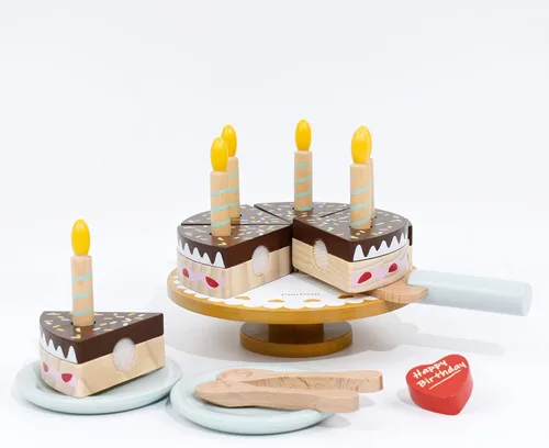 Vista 5 de PairPear Juego de pastel de fiesta de cumpleaños para niños, juguetes de madera para jugar comida Play Cutting Food Fake Cake Toddler Girl Gifts