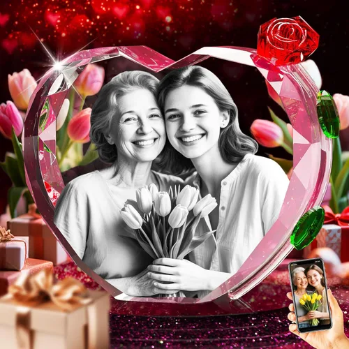 Vista 14 de 3D Crystal Photo with Red Crystal Rose, Personalized Mothers Day Gifts for Mom, Wife, Women, Her, Girlfriend, Couple, Customized Glass Photo