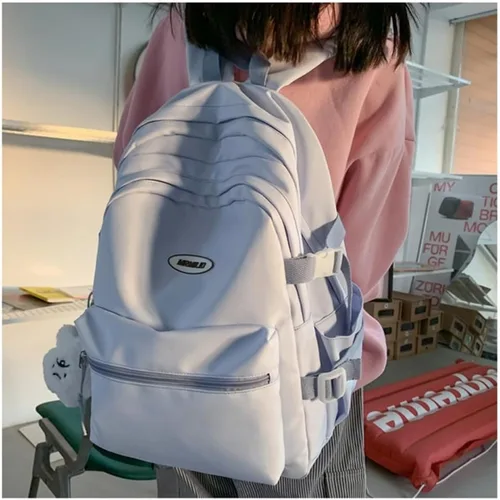 Vista 6 de Mochila Kawaii con bonito colgante de felpa, estética, casual, mochila de trabajo de viaje de 36 a 55 L, Azul, Moderno