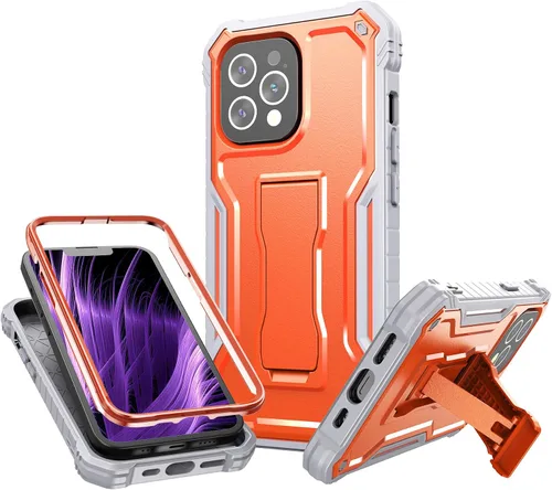 Vista 11 de FITO Funda para Apple iPhone 13, doble capa a prueba de golpes resistente con protector de pantalla de vidrio templado y soporte integrado (verde)