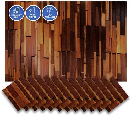 Vista 11 de Arrowzoom 1 Panel de arte de pared de madera de Finlandia de alto grado estilo bloque estético Difusor de sonido acústico STC 27 Home Studio