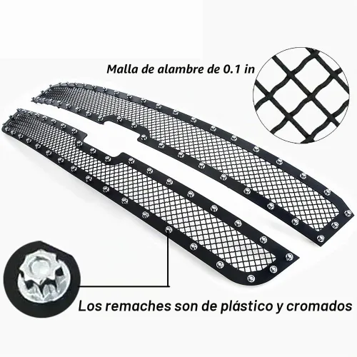 Vista 3 de Rejilla de malla para 2003-2006 Chevy Avalanche 2003-2004 2500/3500/2500 HD 2003-2005 Chevy Silverado 1500/SS Inserto de rejilla con remaches negros
