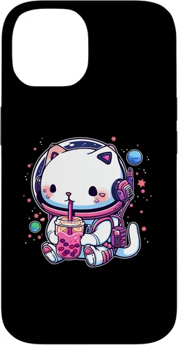 Vista 4 de iPhone 16 Kawaii Cat Bubble Boba Tea In Space Astronaut Anime Girls Case