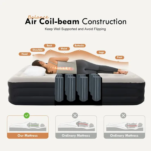 Vista 2 de Colchón de aire tamaño individual con cabecera ajustable y bomba, colchón inflable de la cama inflable