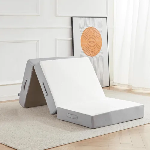 Vista 8 de Lazyzizi Colchón plegable, de espuma viscoelástica de 4 pulgadas, triple pliegue con funda de tela de fibra de bambú transpirable, colchón plegable