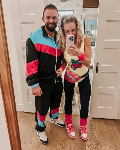 Vista 4 de UOUA Traje de los años 80 para hombre, traje deportivo de los años 90, disfraz de Halloween, 70, chaqueta rompevientos, traje de pista de 2 piezas
