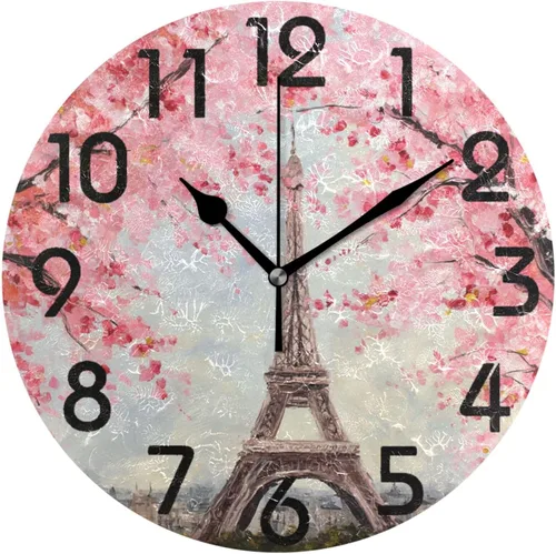 Vista 6 de Spring Hummingbird - Reloj de pared redondo con estampado de flores, 9.5 pulgadas, funciona con pilas, reloj de escritorio analógico silencioso