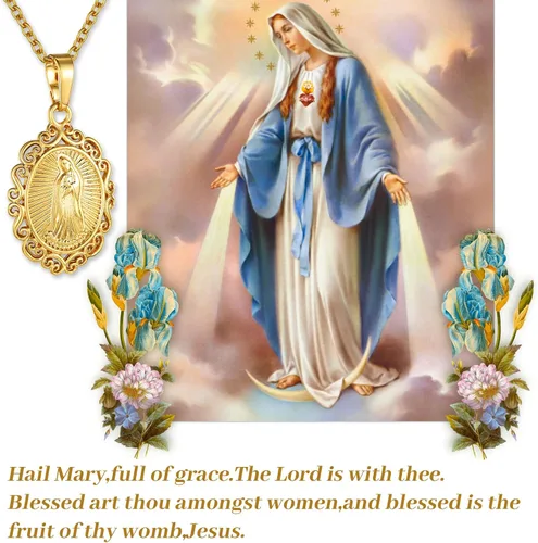 Vista 4 de GOLDCHIC JEWELRY Cruz INRI Crucifijo Colgante Collar, Virgen María Milagrosa Medalla Collares, Jesús Christain Jewelry