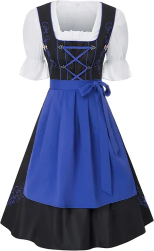 Vista 8 de JASAMBAC Vestidos de tirolesa de 3 piezas para mujer, trajes de Oktoberfest Verde militar
