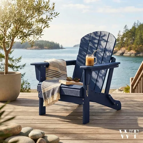 Vista 5 de WestinTrends Malibu 4 Adirondack Patio Chairs & 2 Side Tables, Navy Blue