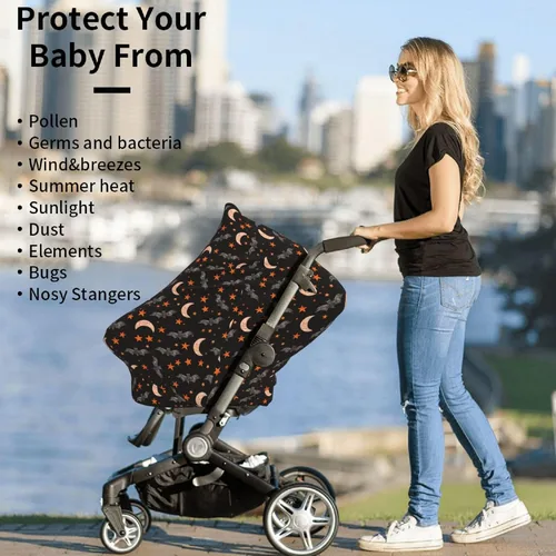 Vista 7 de Bats Star Moon - Fundas de asiento de automóvil para bebé, cubierta suave para cochecito de bebé, fundas de lactancia materna para niñas y niños