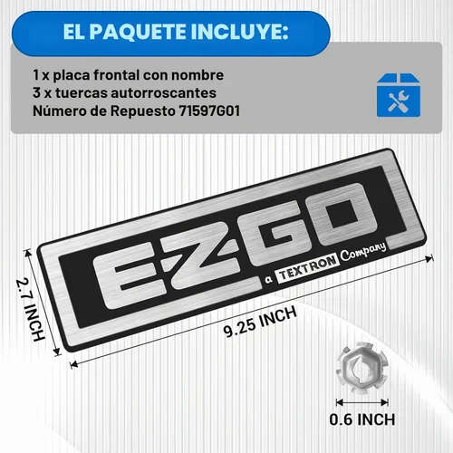 Vista 2 de Placa de identificación para carritos de golf EZGO TXT 1994-2010 de gas y eléctricos 71037G01 Negro