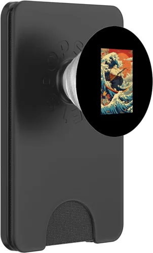 Vista 8 de Funny Surfing Sumo Wrestler on Kanagawa Great Wave PopSockets Adhesive PopGrip