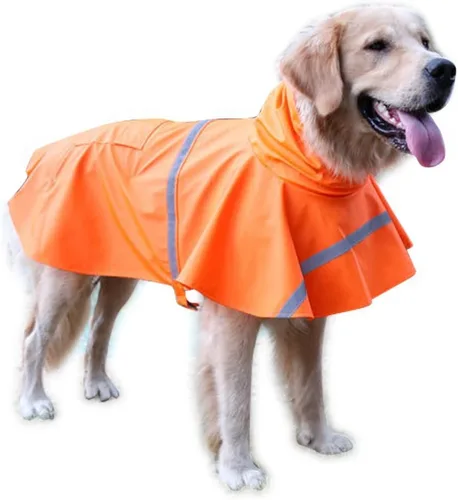 Vista 16 de NACOCO - Impermeable ajustable para perros, poncho a prueba de agua, ropa ligera para lluvia con capucha y tira reflejante, m, Azul